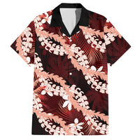 Puakenikeni Maile Lei Hawaiian Shirt Frangipani Red Tropical Leaves