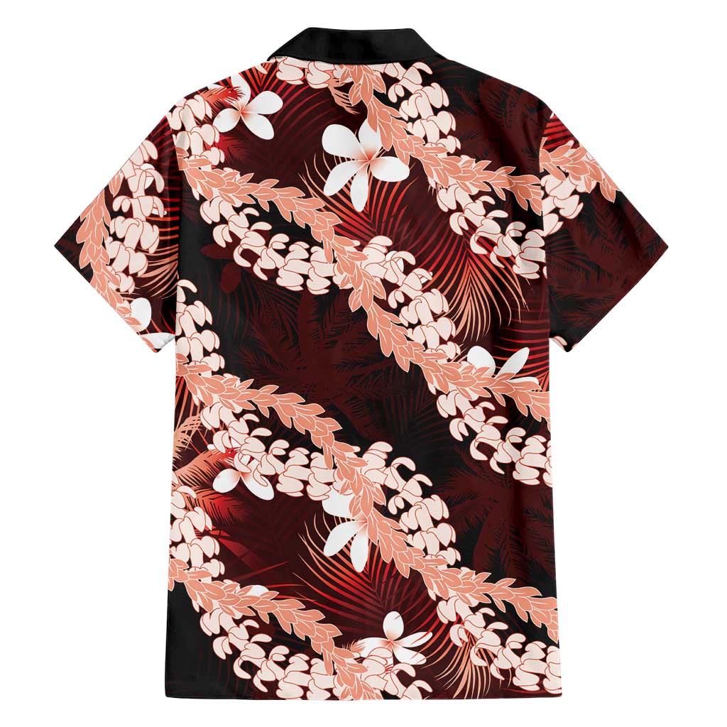 Puakenikeni Maile Lei Hawaiian Shirt Frangipani Red Tropical Leaves