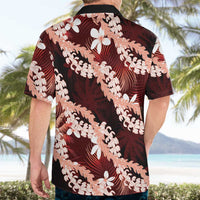 Puakenikeni Maile Lei Hawaiian Shirt Frangipani Red Tropical Leaves