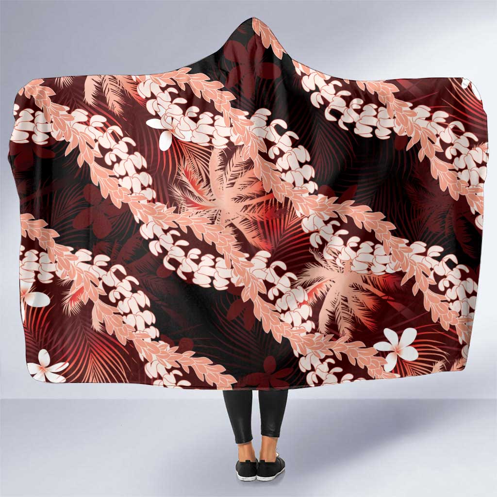 Puakenikeni Maile Lei Hooded Blanket Frangipani Red Tropical Leaves