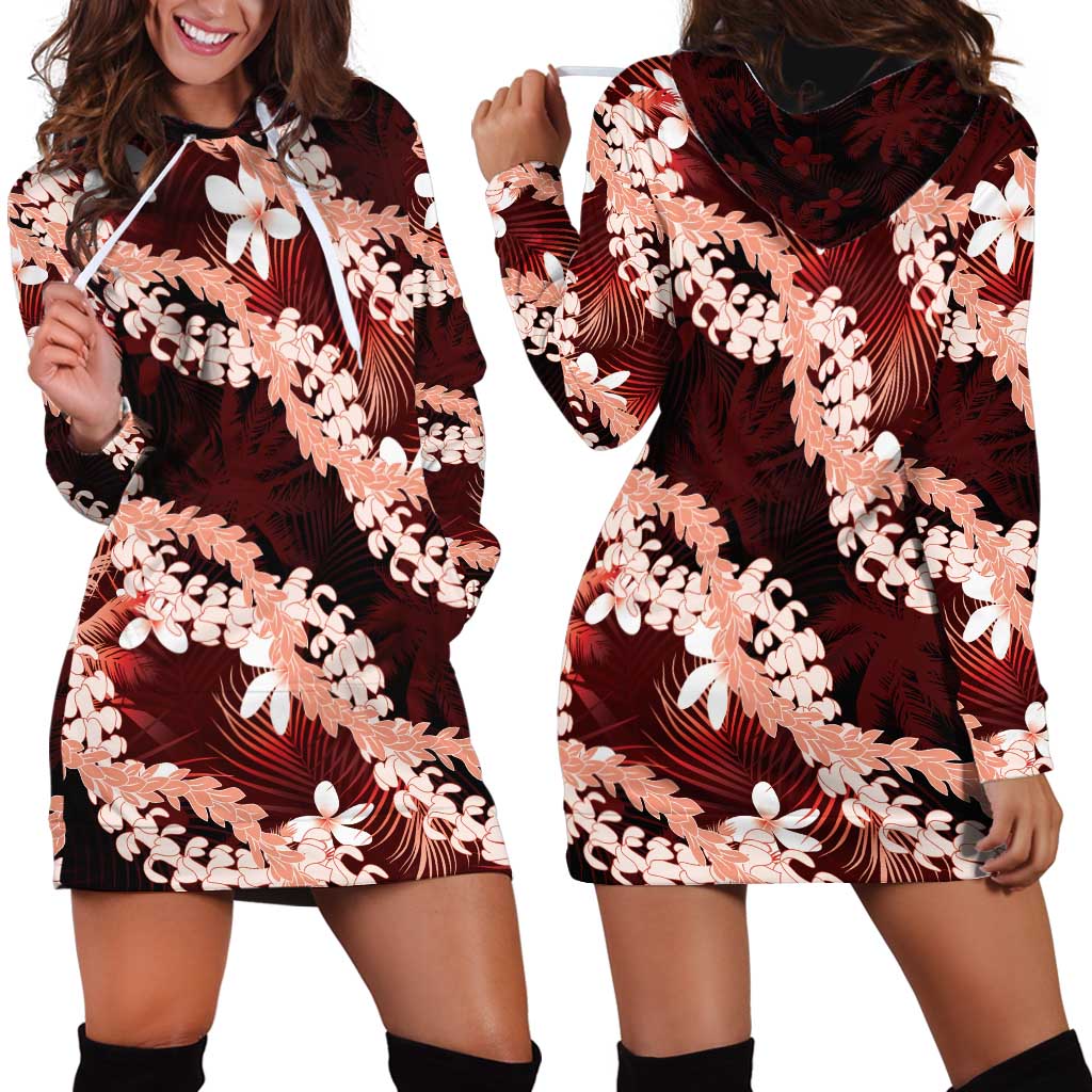 Puakenikeni Maile Lei Hoodie Dress Frangipani Red Tropical Leaves LT01 - Polynesian Pride