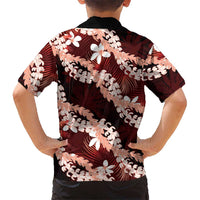 Puakenikeni Maile Lei Kid Hawaiian Shirt Frangipani Red Tropical Leaves LT01 - Polynesian Pride