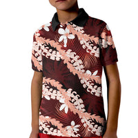 Puakenikeni Maile Lei Kid Polo Shirt Frangipani Red Tropical Leaves LT01 Kid Red - Polynesian Pride
