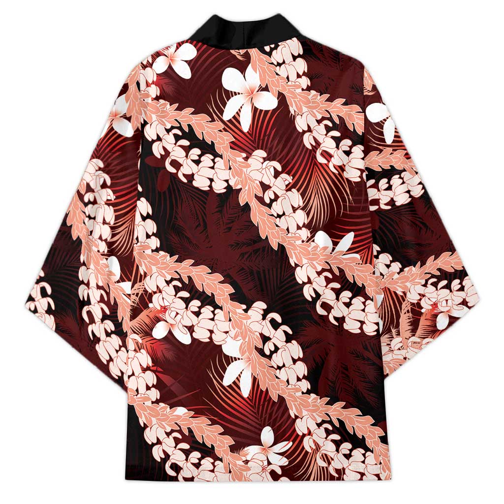 Puakenikeni Maile Lei Kimono Frangipani Red Tropical Leaves