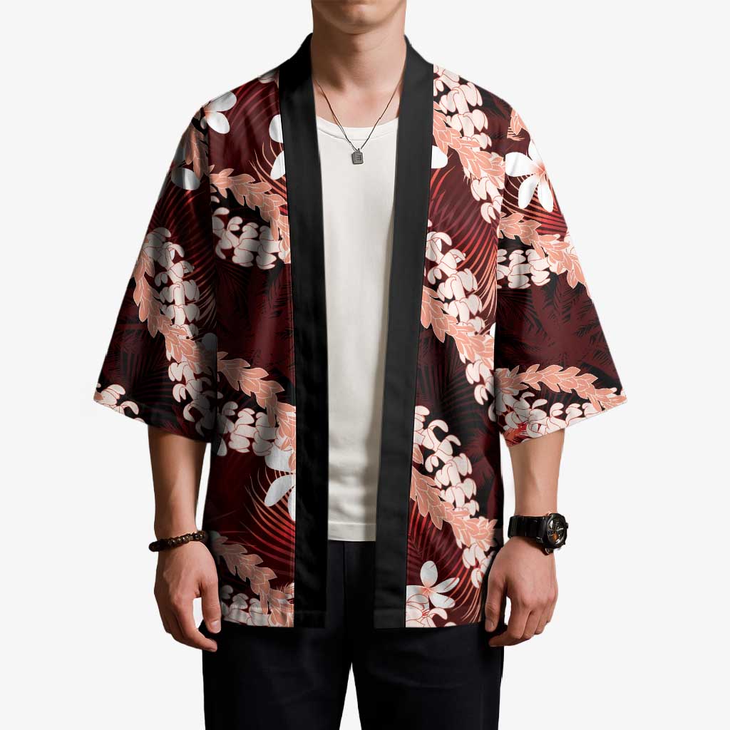 Puakenikeni Maile Lei Kimono Frangipani Red Tropical Leaves