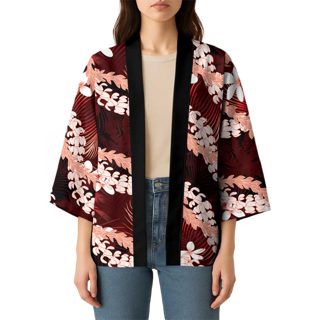 Puakenikeni Maile Lei Kimono Frangipani Red Tropical Leaves