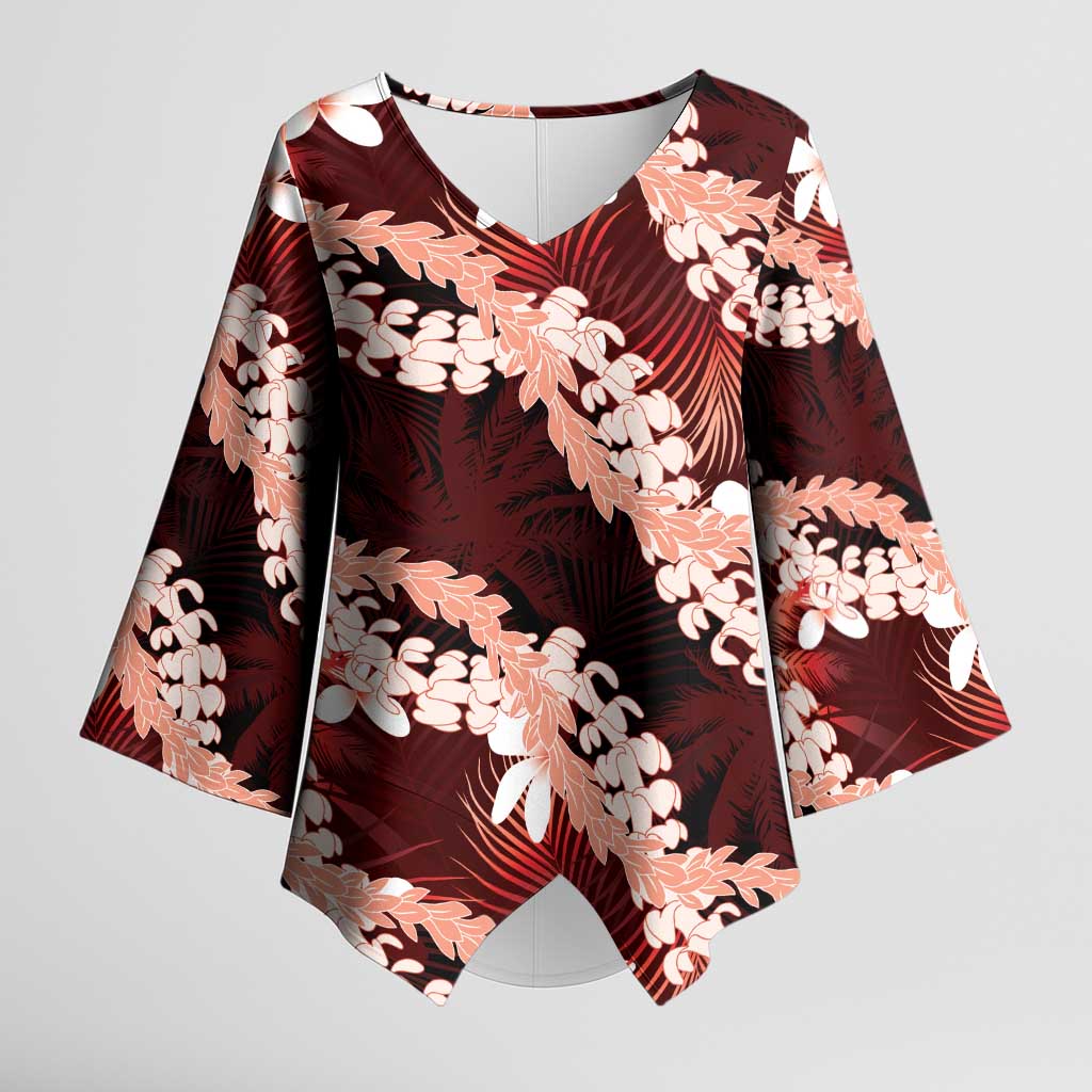 Puakenikeni Maile Lei Kimono Sleeve Blouse Frangipani Red Tropical Leaves LT01 Female Red - Polynesian Pride