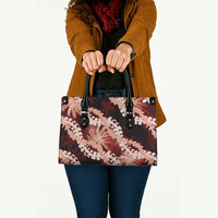 Puakenikeni Maile Lei Leather Bag Frangipani Red Tropical Leaves