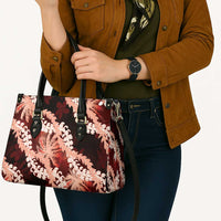 Puakenikeni Maile Lei Leather Bag Frangipani Red Tropical Leaves