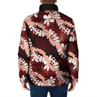 Puakenikeni Maile Lei Padded Jacket Frangipani Red Tropical Leaves