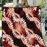 Puakenikeni Maile Lei Quilt Frangipani Red Tropical Leaves