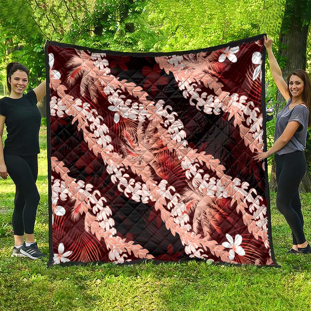 Puakenikeni Maile Lei Quilt Frangipani Red Tropical Leaves