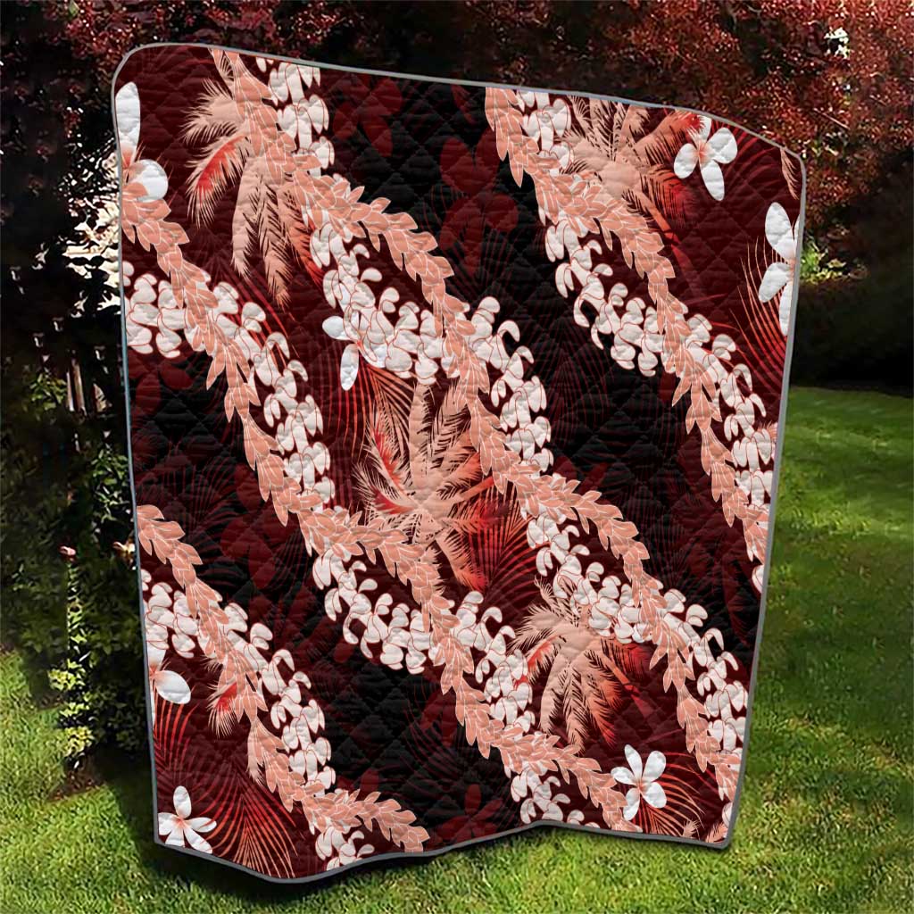 Puakenikeni Maile Lei Quilt Frangipani Red Tropical Leaves