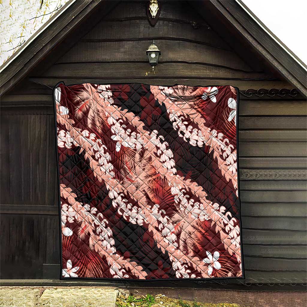 Puakenikeni Maile Lei Quilt Frangipani Red Tropical Leaves