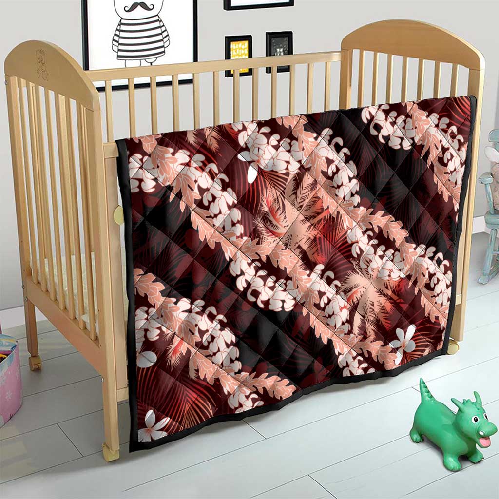 Puakenikeni Maile Lei Quilt Frangipani Red Tropical Leaves