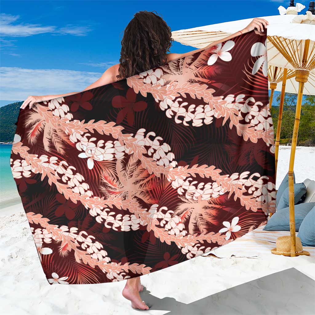Puakenikeni Maile Lei Sarong Frangipani Red Tropical Leaves LT01 One Size 44 x 66 inches Red - Polynesian Pride