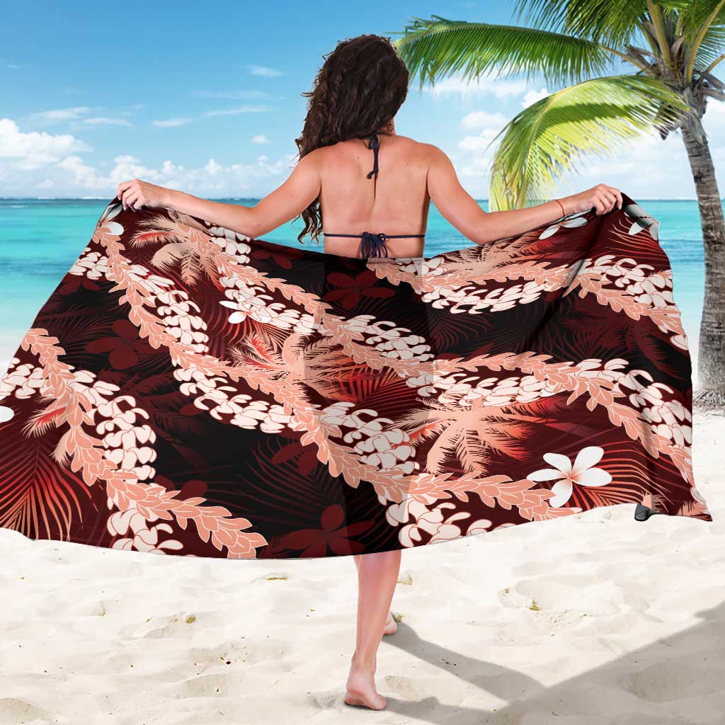 Puakenikeni Maile Lei Sarong Frangipani Red Tropical Leaves LT01 - Polynesian Pride