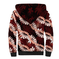 Puakenikeni Maile Lei Sherpa Hoodie Frangipani Red Tropical Leaves