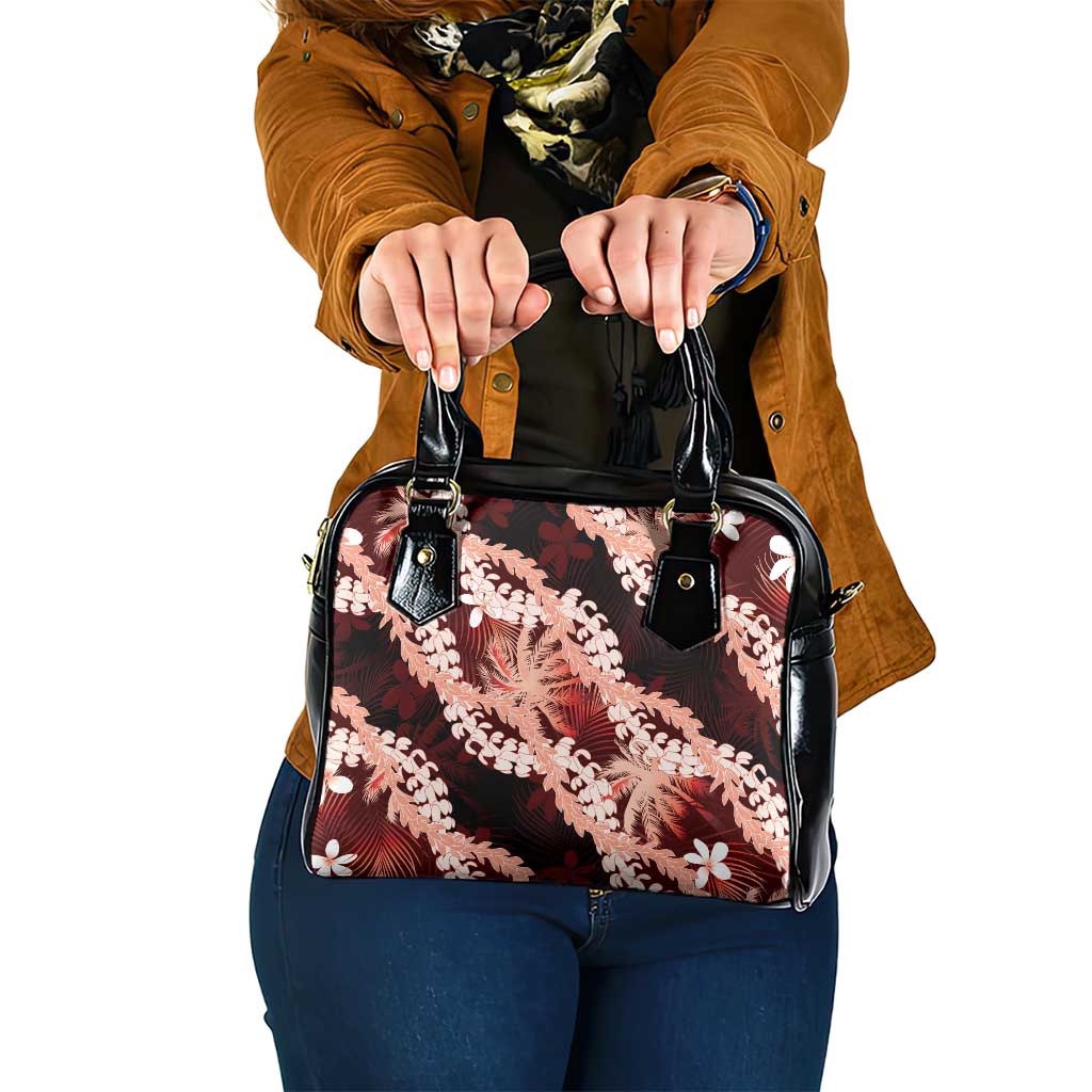 Puakenikeni Maile Lei Shoulder Handbag Frangipani Red Tropical Leaves