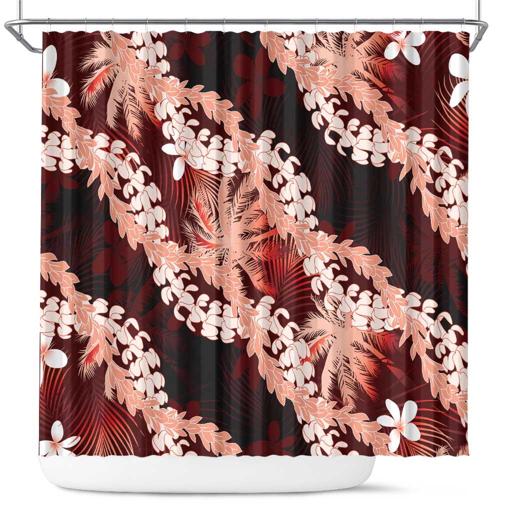 Puakenikeni Maile Lei Shower Curtain Frangipani Red Tropical Leaves LT01 Red - Polynesian Pride