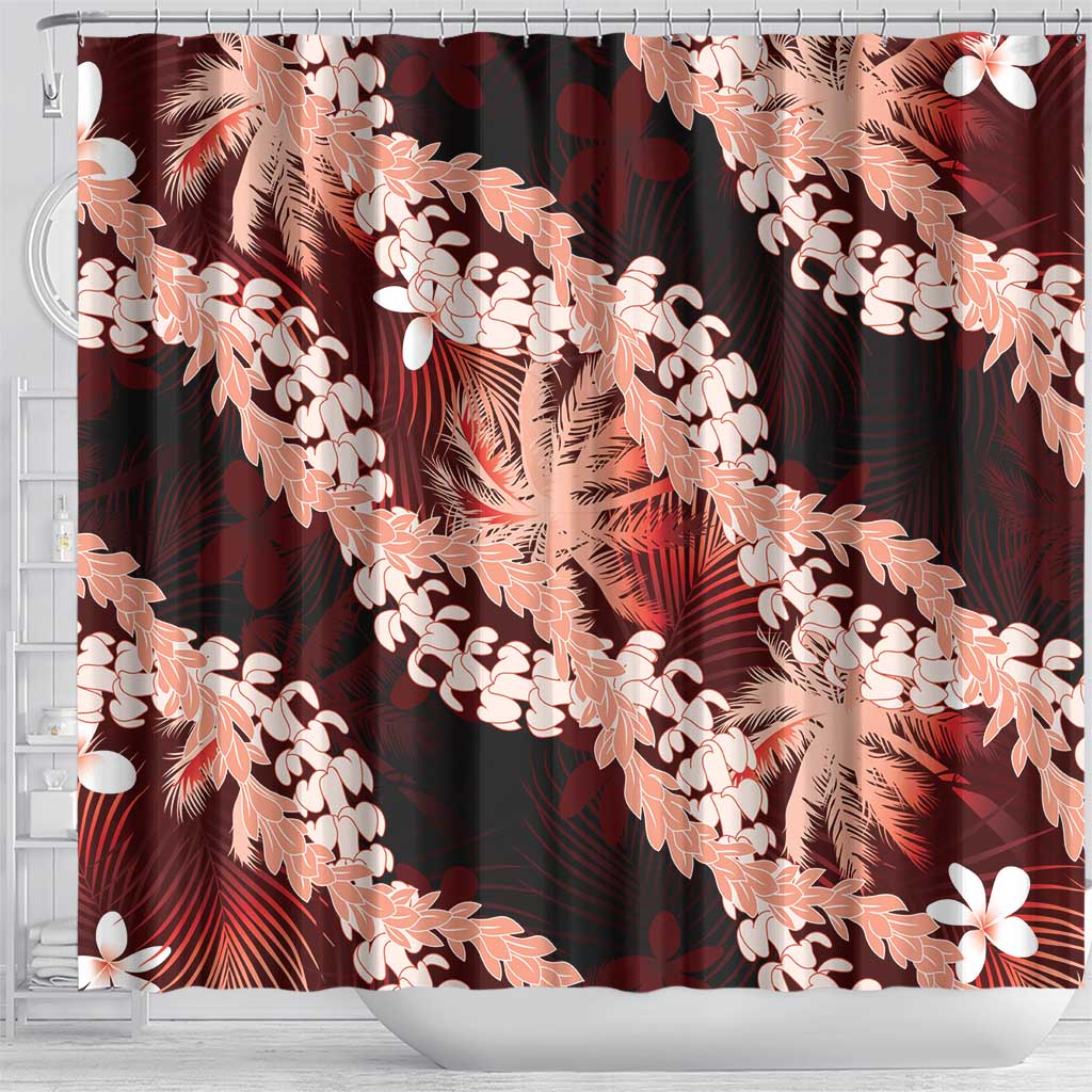 Puakenikeni Maile Lei Shower Curtain Frangipani Red Tropical Leaves LT01 - Polynesian Pride