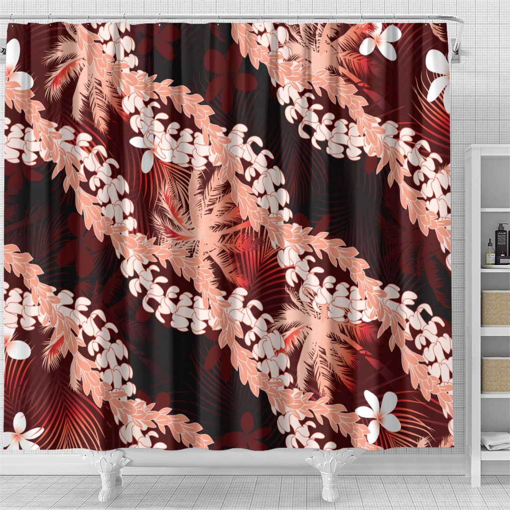 Puakenikeni Maile Lei Shower Curtain Frangipani Red Tropical Leaves LT01 - Polynesian Pride