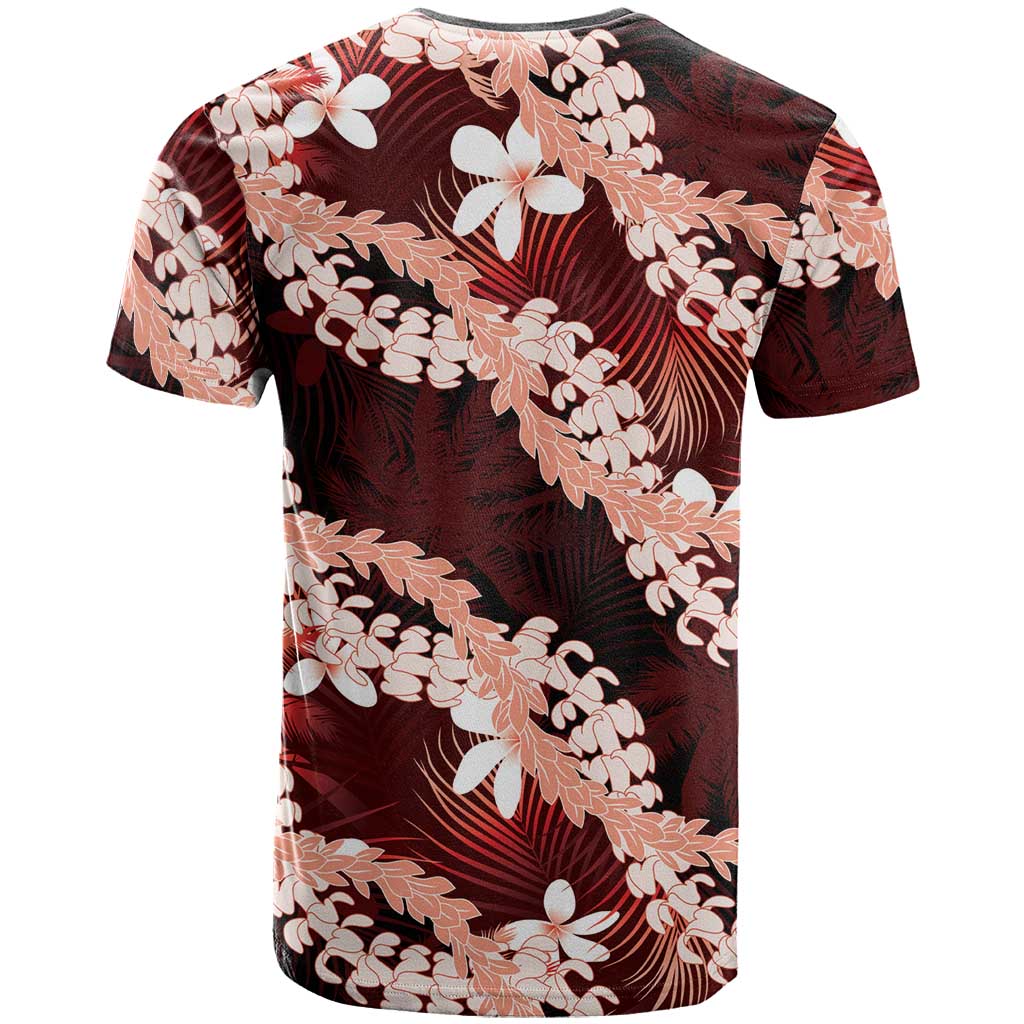 Puakenikeni Maile Lei T Shirt Frangipani Red Tropical Leaves