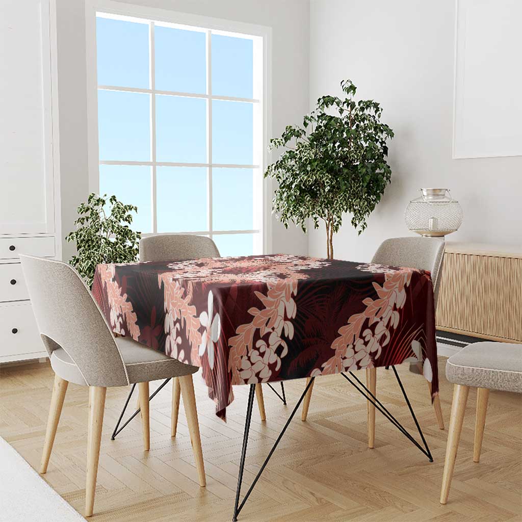 Puakenikeni Maile Lei Tablecloth Frangipani Red Tropical Leaves