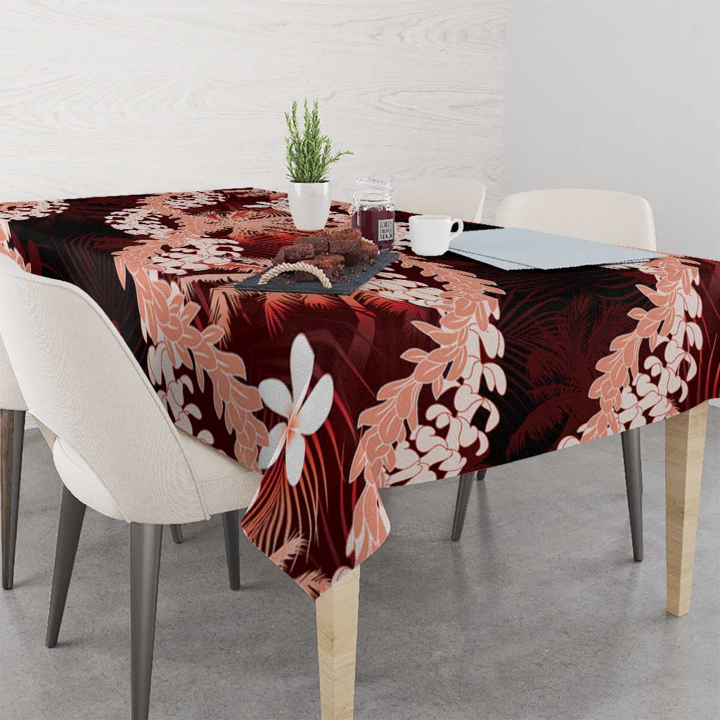 Puakenikeni Maile Lei Tablecloth Frangipani Red Tropical Leaves