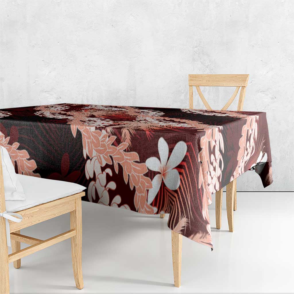 Puakenikeni Maile Lei Tablecloth Frangipani Red Tropical Leaves