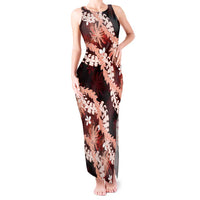 Puakenikeni Maile Lei Tank Maxi Dress Frangipani Red Tropical Leaves LT01 Women Red - Polynesian Pride
