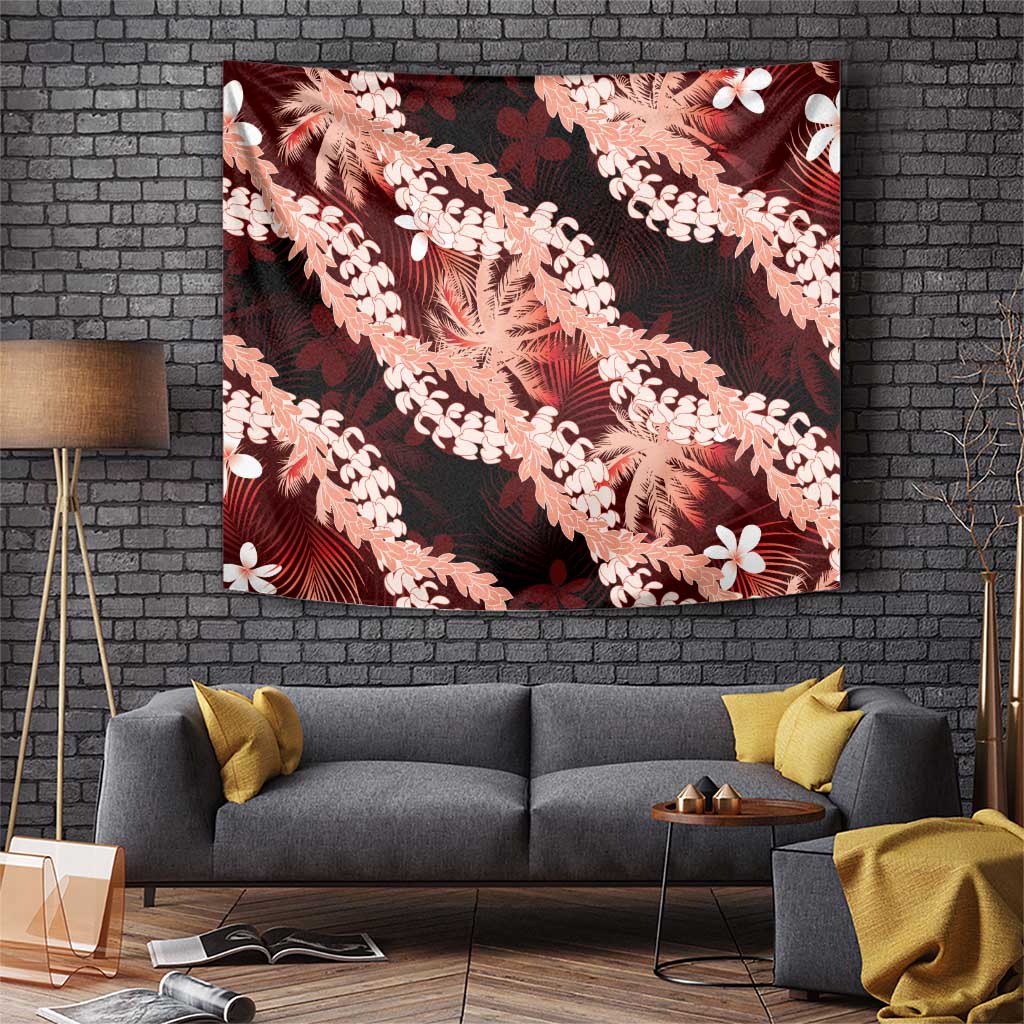 Puakenikeni Maile Lei Tapestry Frangipani Red Tropical Leaves