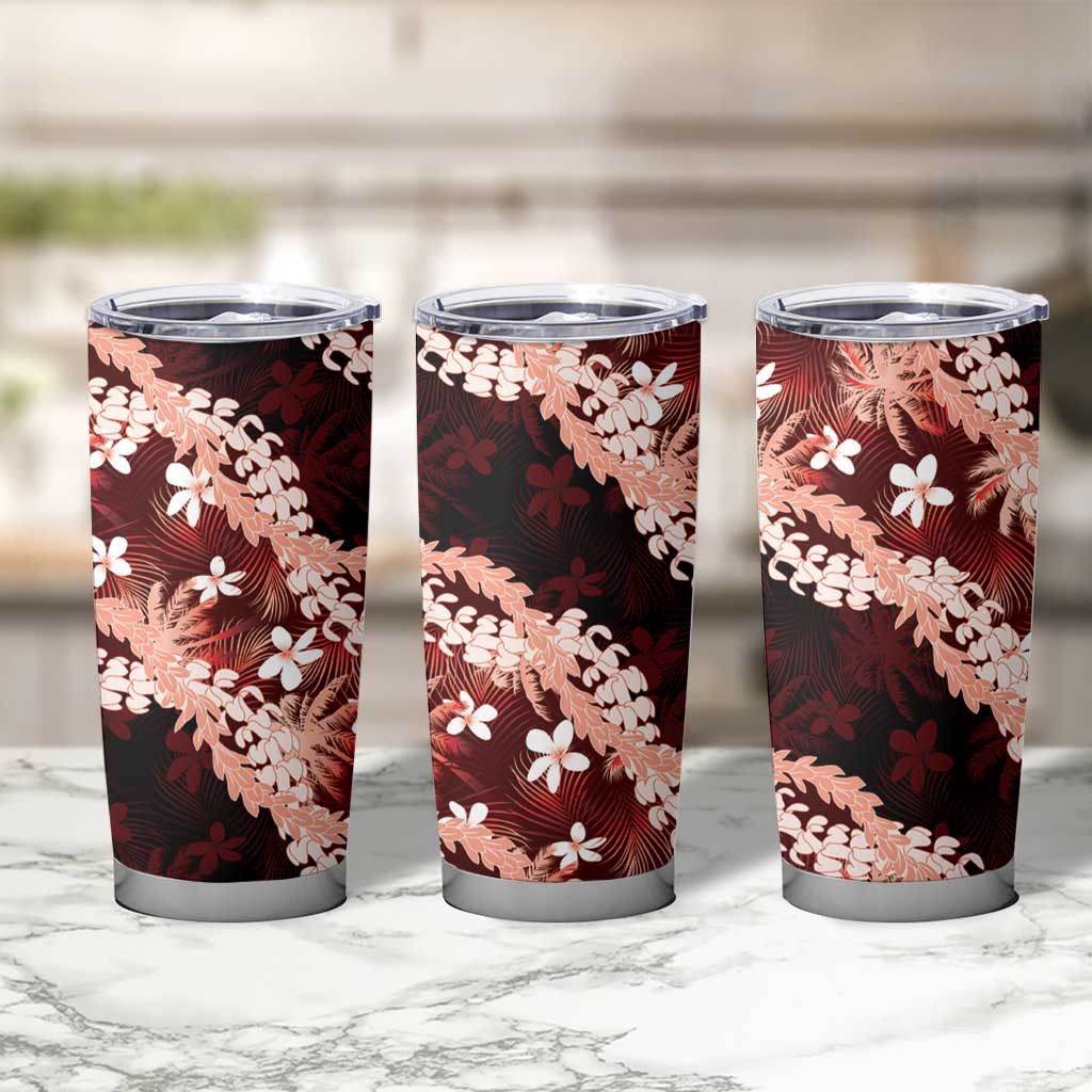 Puakenikeni Maile Lei Tumbler Cup Frangipani Red Tropical Leaves