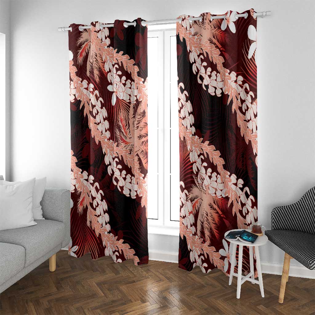 Puakenikeni Maile Lei Window Curtain Frangipani Red Tropical Leaves LT01 With Grommets Red - Polynesian Pride