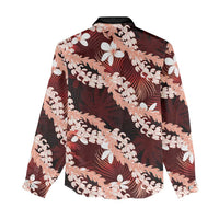 Puakenikeni Maile Lei Women Casual Shirt Frangipani Red Tropical Leaves LT01 - Polynesian Pride
