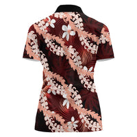 Puakenikeni Maile Lei Women Polo Shirt Frangipani Red Tropical Leaves LT01 - Polynesian Pride