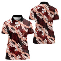 Puakenikeni Maile Lei Women Polo Shirt Frangipani Red Tropical Leaves LT01 - Polynesian Pride