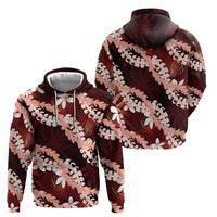Puakenikeni Maile Lei Zip Hoodie Frangipani Red Tropical Leaves