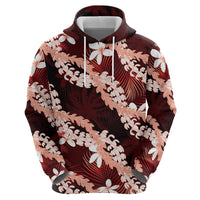 Puakenikeni Maile Lei Zip Hoodie Frangipani Red Tropical Leaves