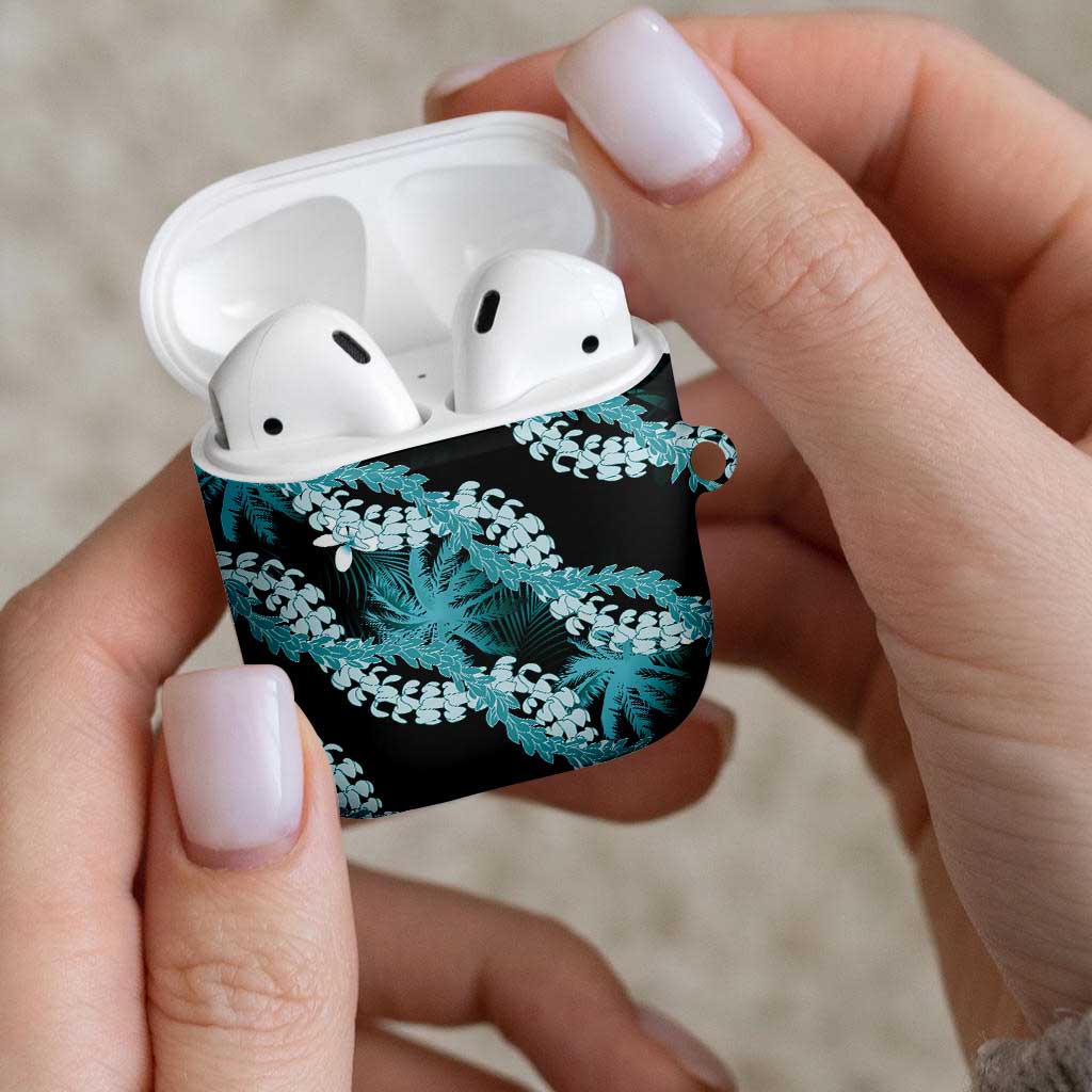 Puakenikeni Maile Lei AirPods Case Frangipani Turquoise Tropical Leaves