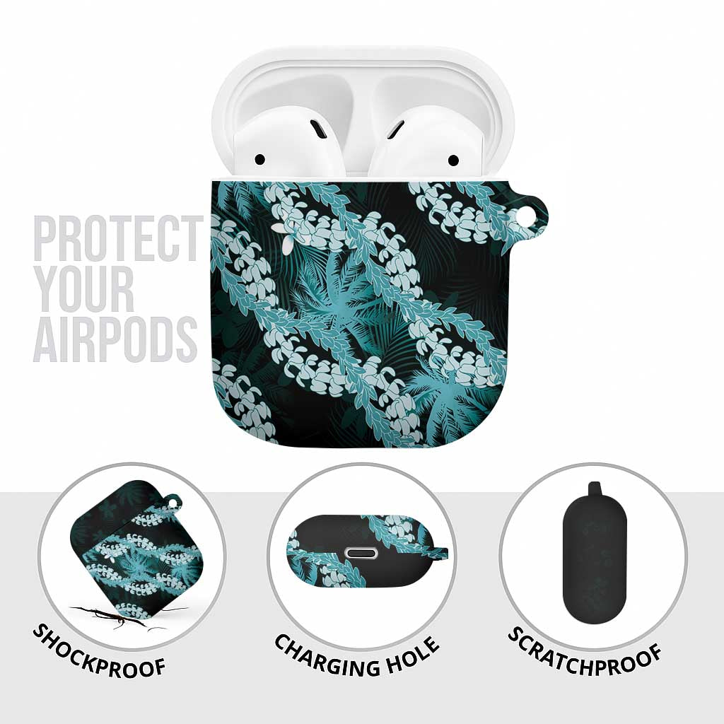 Puakenikeni Maile Lei AirPods Case Frangipani Turquoise Tropical Leaves