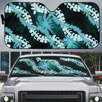Puakenikeni Maile Lei Auto Sun Shade Frangipani Turquoise Tropical Leaves LT01 Turquoise - Polynesian Pride