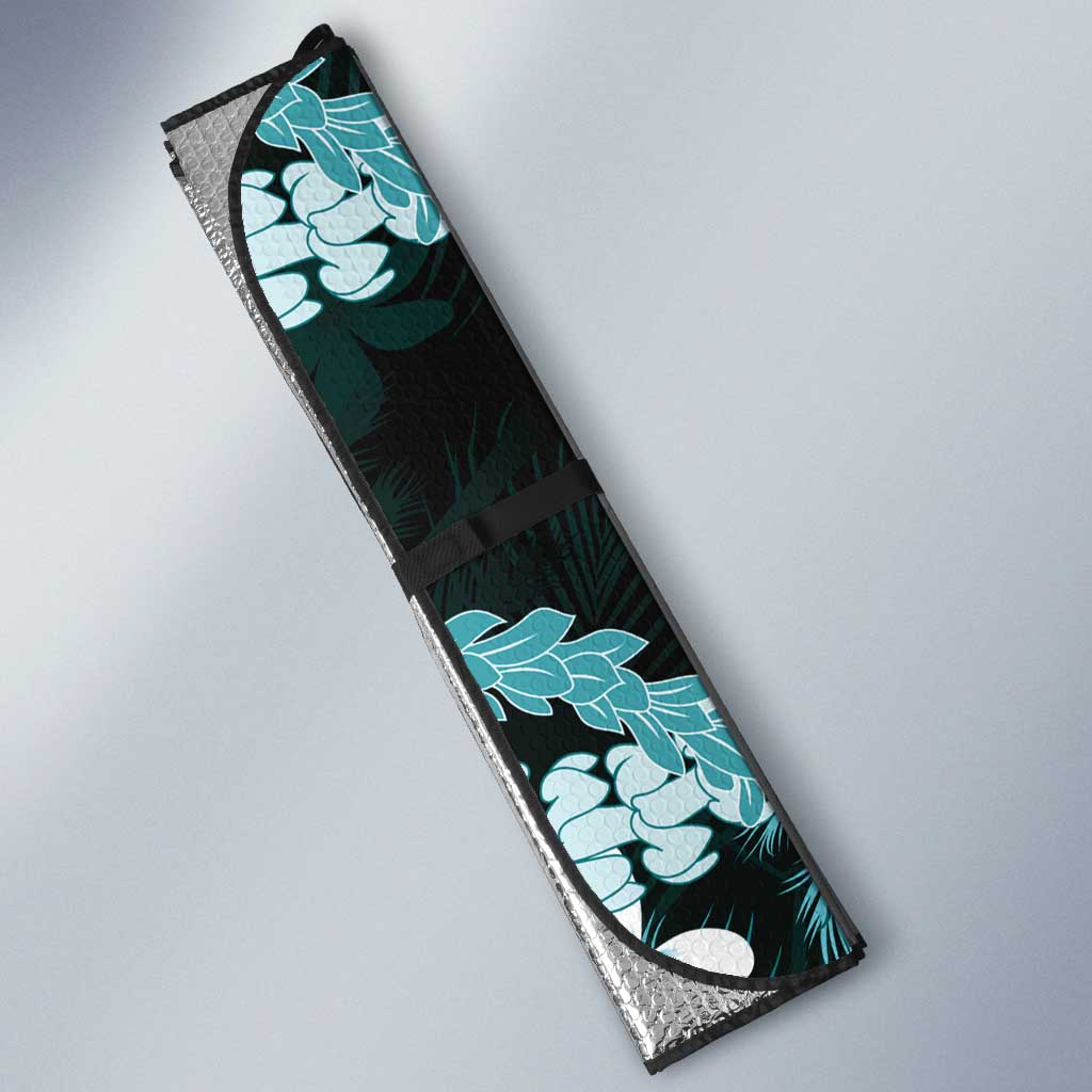 Puakenikeni Maile Lei Auto Sun Shade Frangipani Turquoise Tropical Leaves LT01 - Polynesian Pride