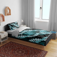 Puakenikeni Maile Lei Bedding Set Frangipani Turquoise Tropical Leaves