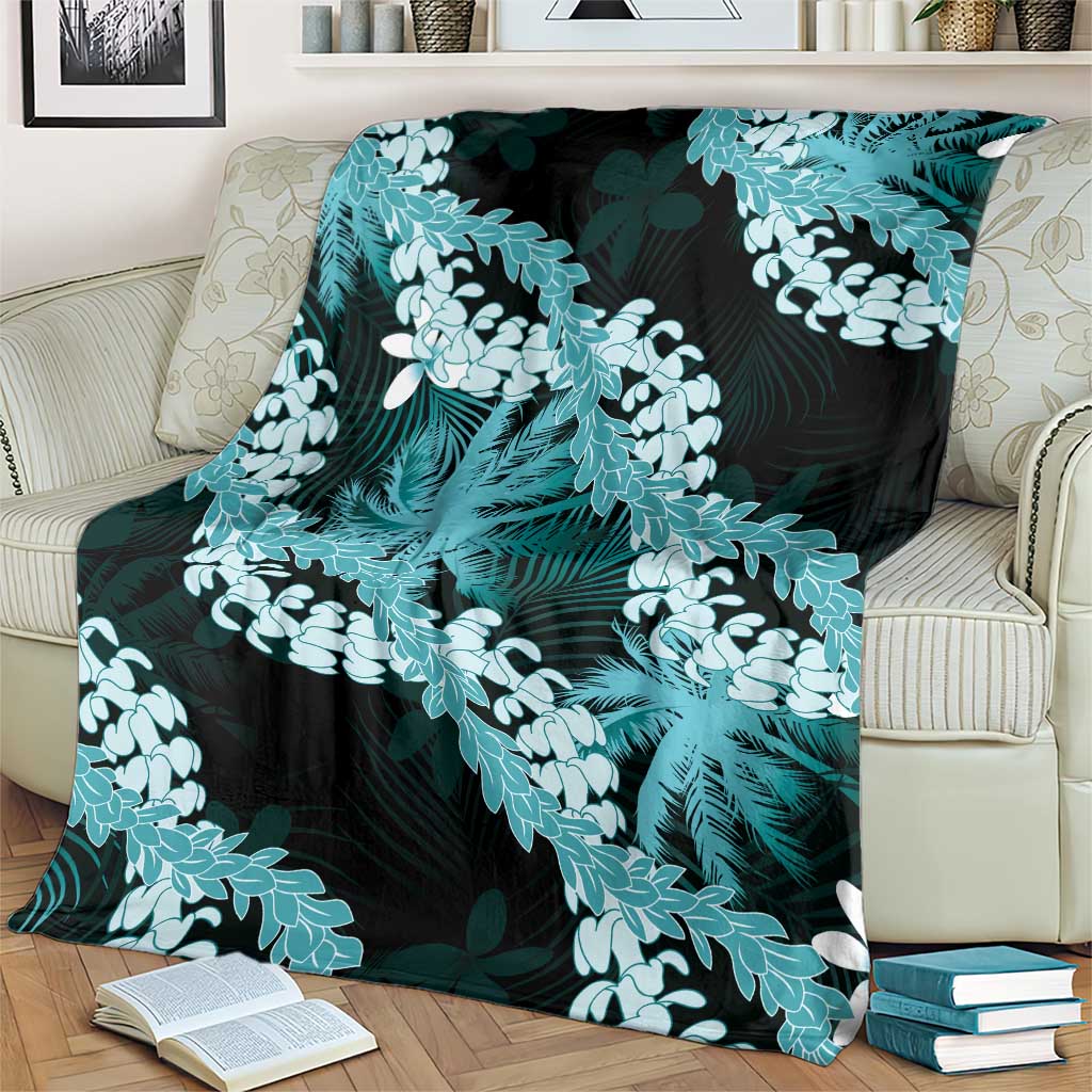 Puakenikeni Maile Lei Blanket Frangipani Turquoise Tropical Leaves
