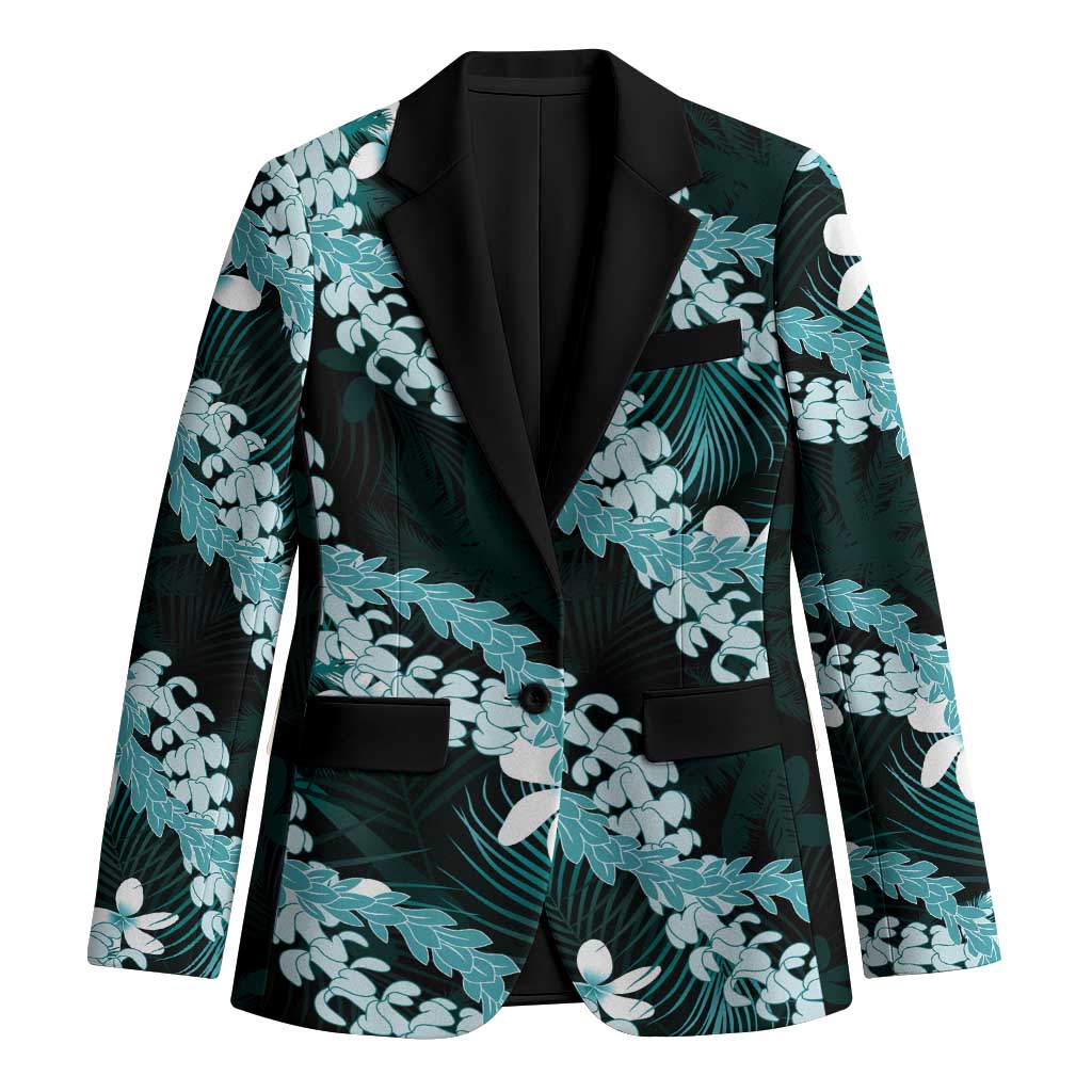 Puakenikeni Maile Lei Blazer Frangipani Turquoise Tropical Leaves