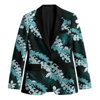 Puakenikeni Maile Lei Blazer Frangipani Turquoise Tropical Leaves