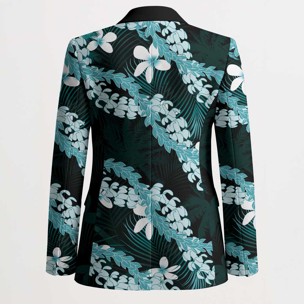 Puakenikeni Maile Lei Blazer Frangipani Turquoise Tropical Leaves