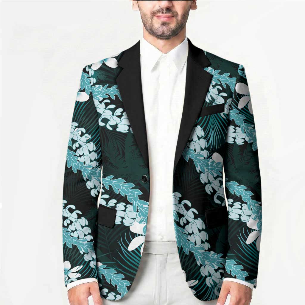 Puakenikeni Maile Lei Blazer Frangipani Turquoise Tropical Leaves