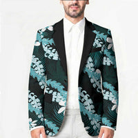 Puakenikeni Maile Lei Blazer Frangipani Turquoise Tropical Leaves